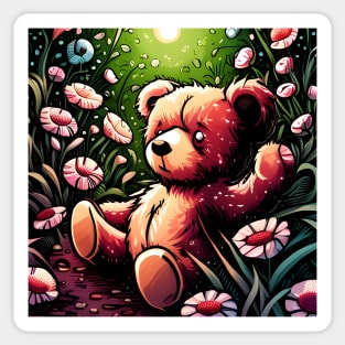 Teddy covered in flowers in a magic Garden Sticker